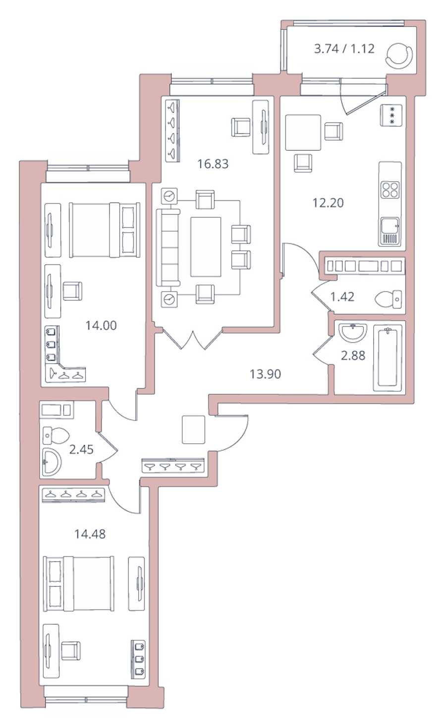 Трехкомнатная квартира в : площадь 79.28 м2 , этаж: 13 – купить в Санкт-Петербурге